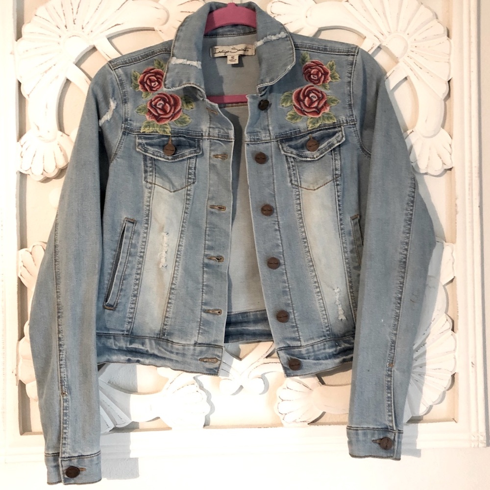 Indigo Saints  Denim Jacket with Roses